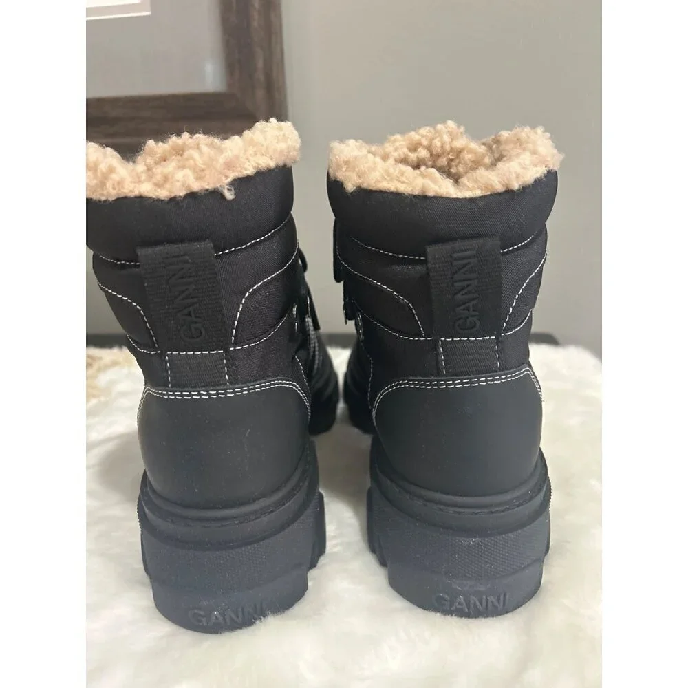 GANNI Lace Up Hiking Boots Black Womens Size 36